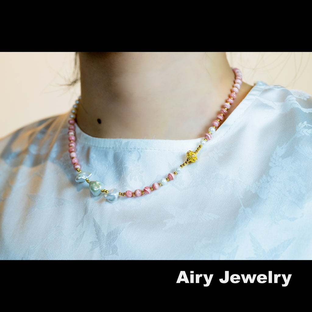 Natural Rhodochrosite and Pearl Bracelet / Necklace