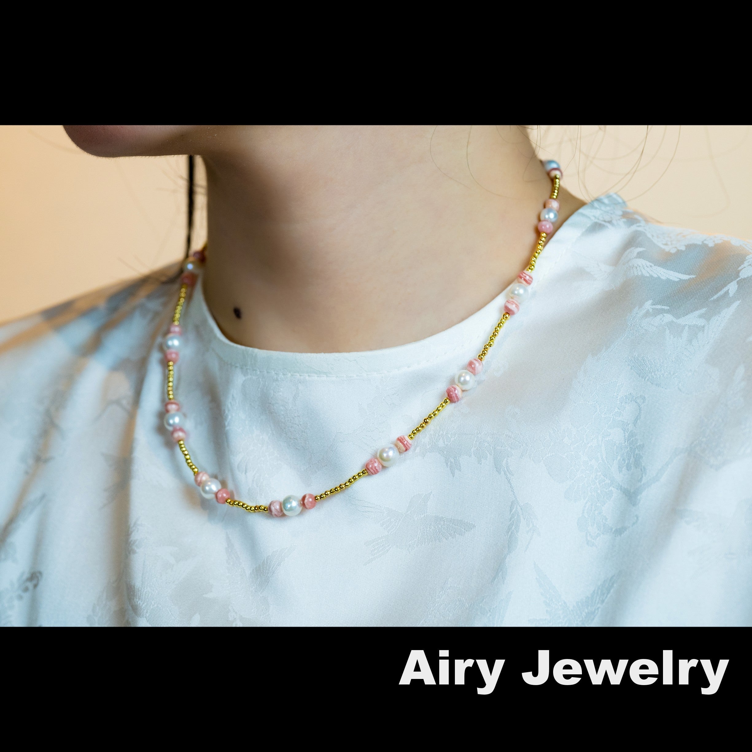 Natural red patterned stone pearl bracelet/necklace