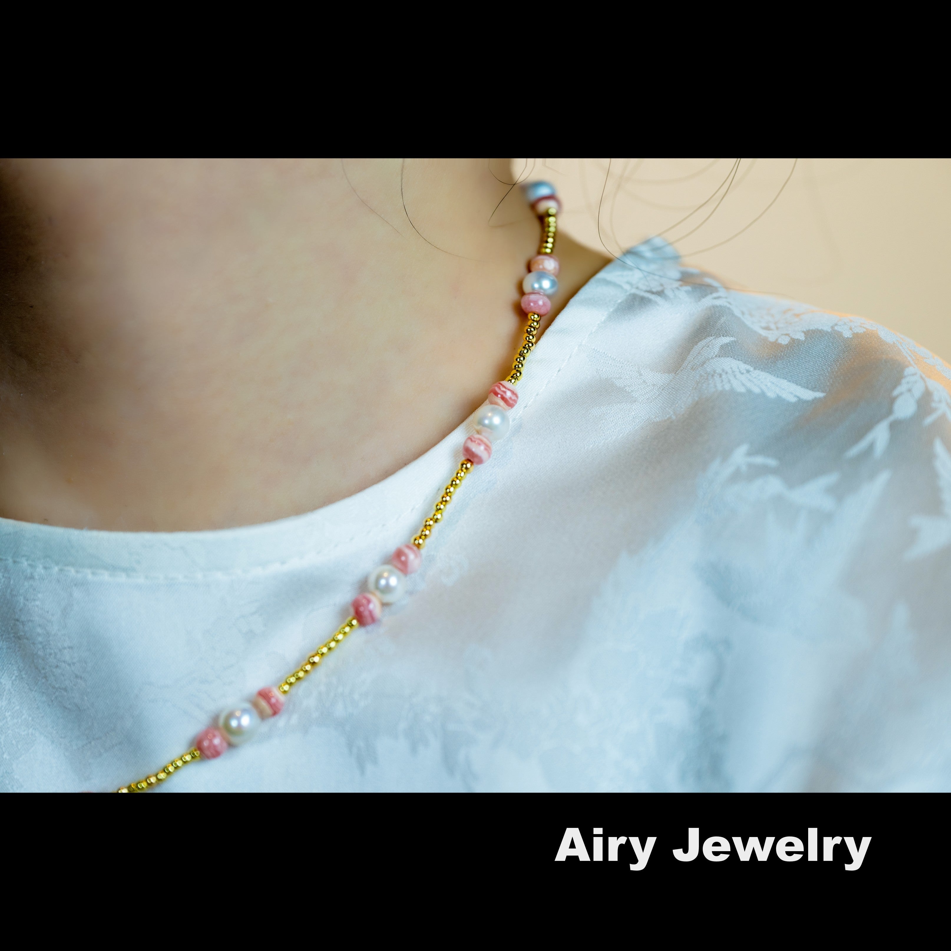 Natural red patterned stone pearl bracelet/necklace