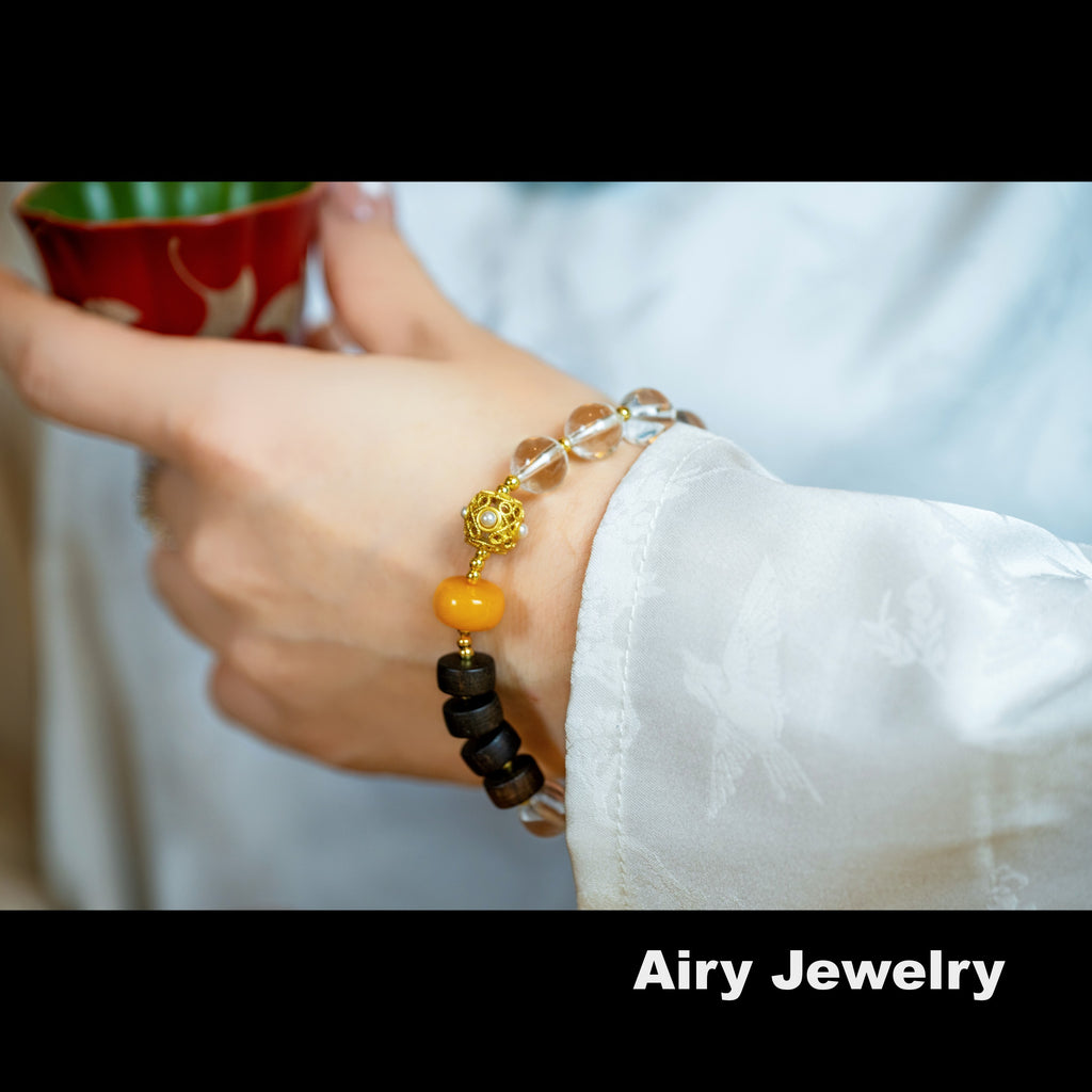 Natural white crystal amber original design bracelet