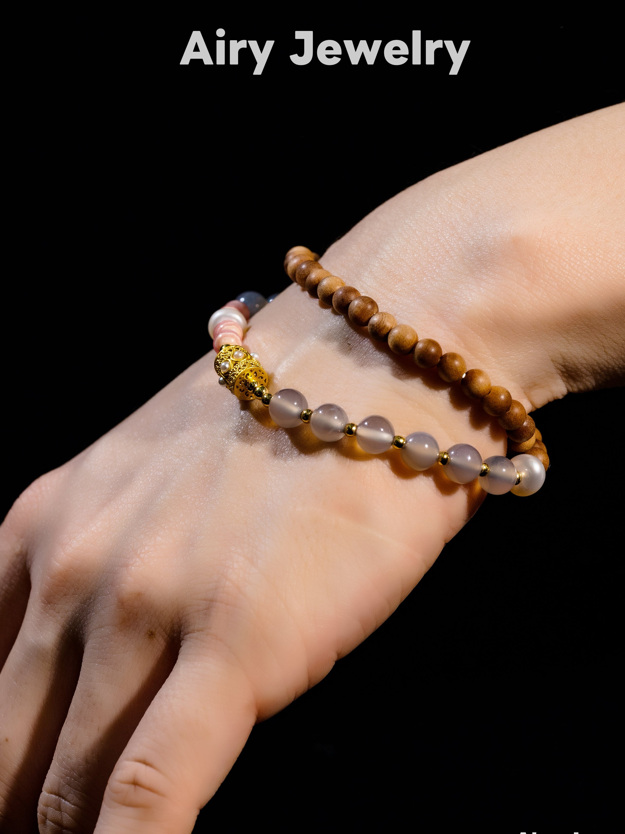 Double layered agate wooden bracelet