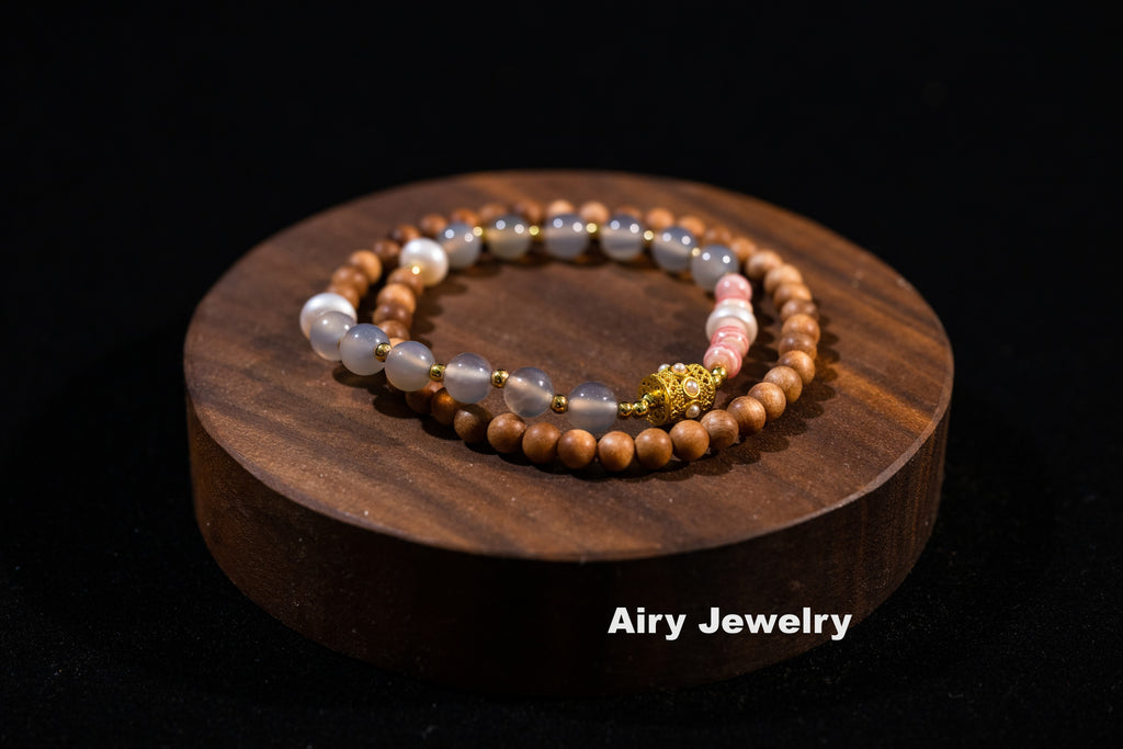 Double layered agate wooden bracelet