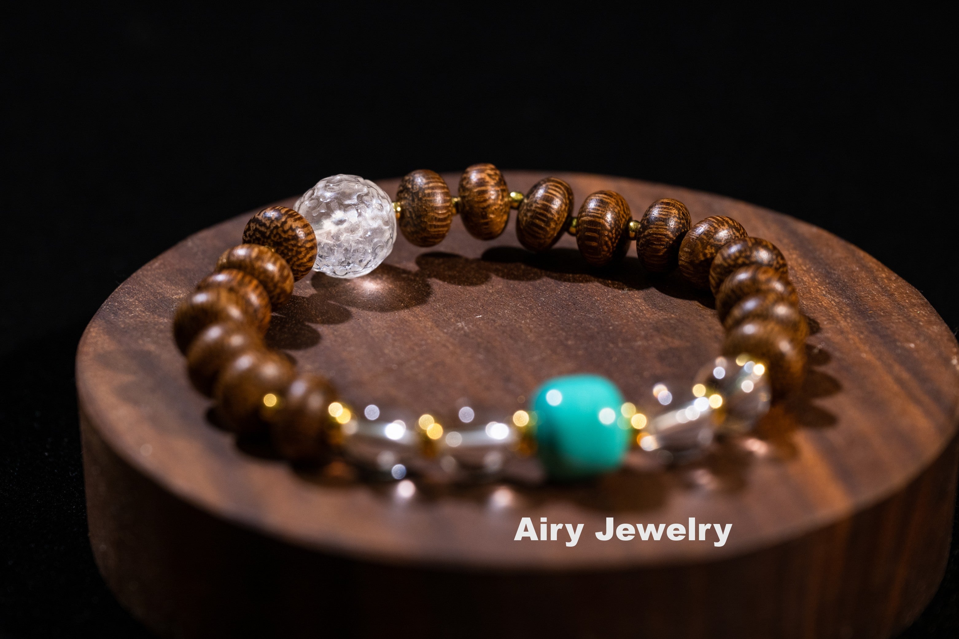 Natural chicken wing wood white crystal bracele