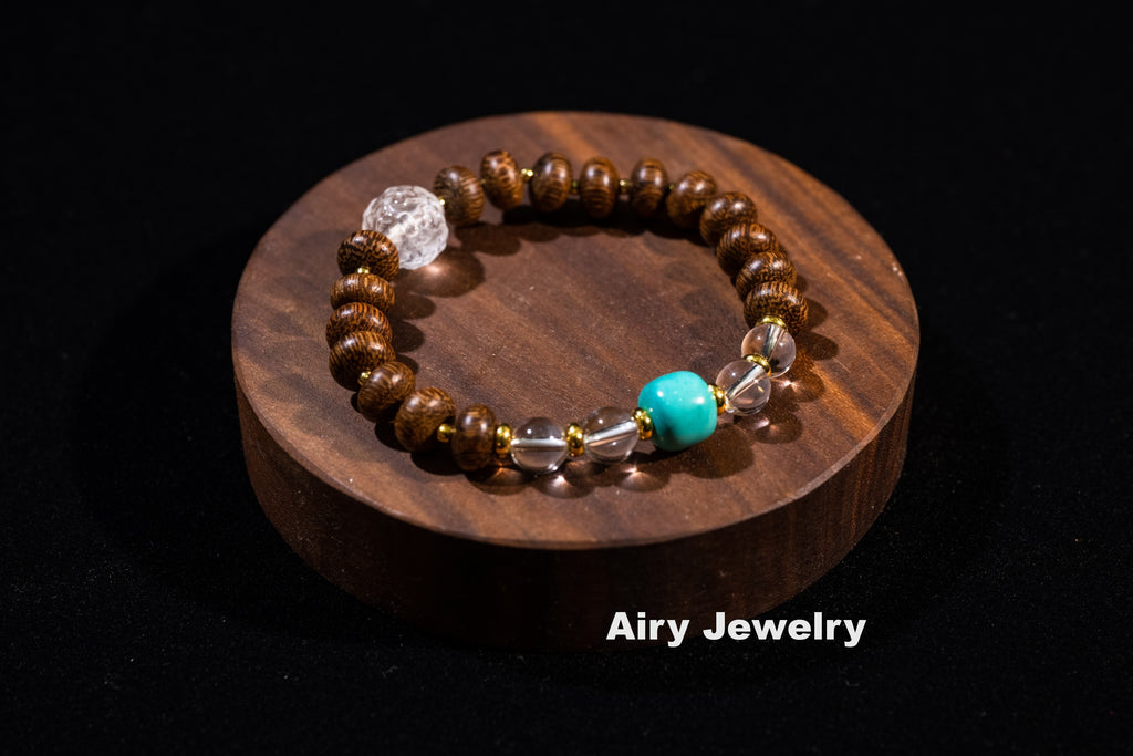 Natural chicken wing wood white crystal bracele