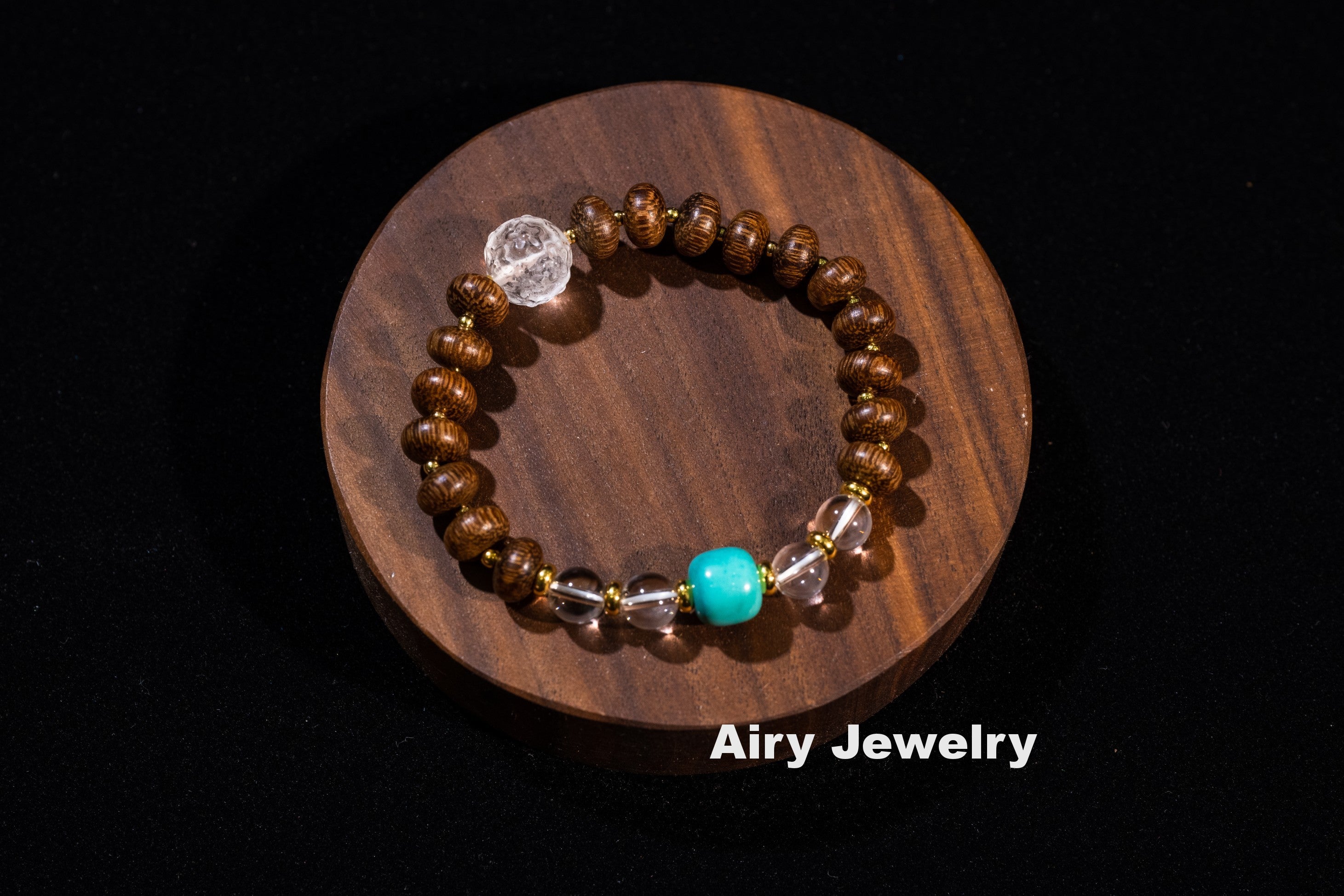 Natural chicken wing wood white crystal bracele