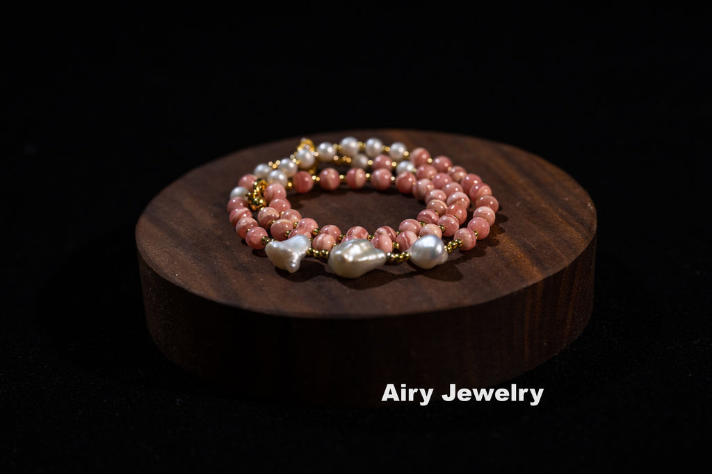 Natural Rhodochrosite and Pearl Bracelet / Necklace