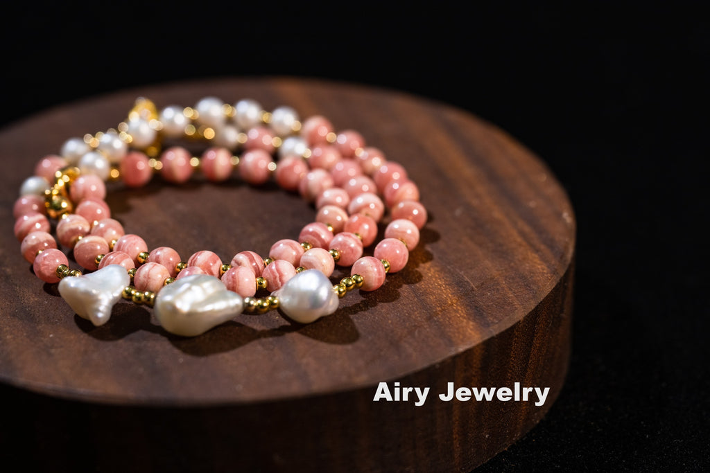 Natural Rhodochrosite and Pearl Bracelet / Necklace