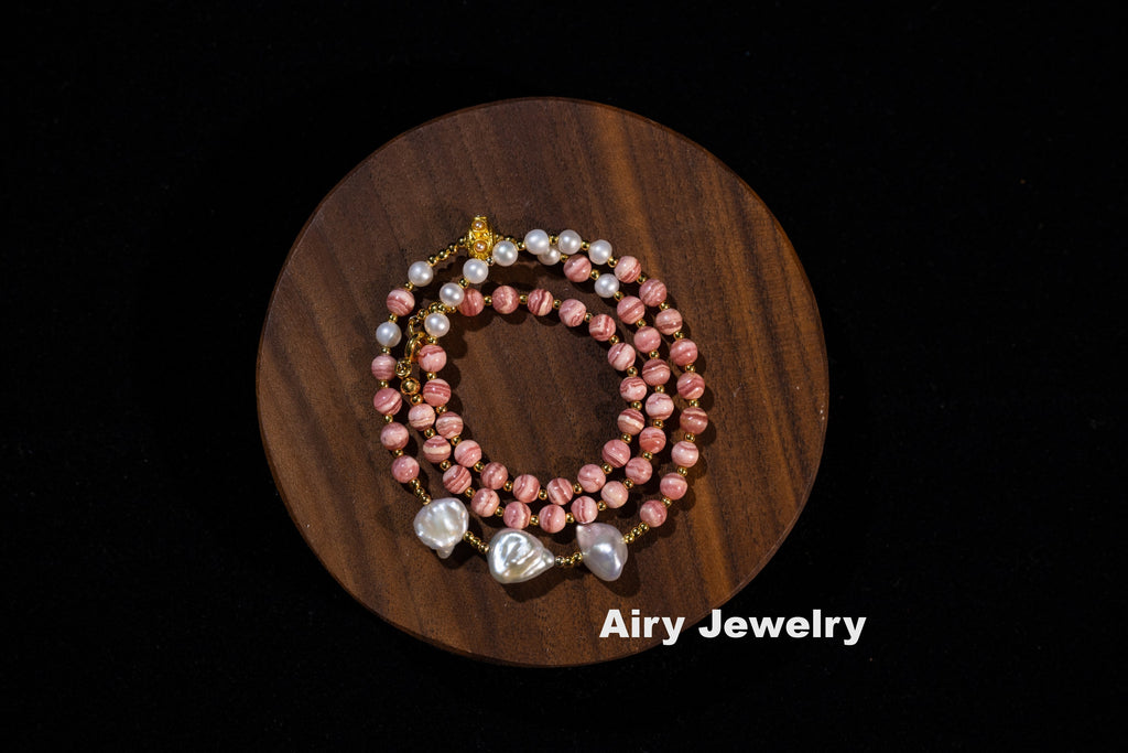 Natural Rhodochrosite and Pearl Bracelet / Necklace